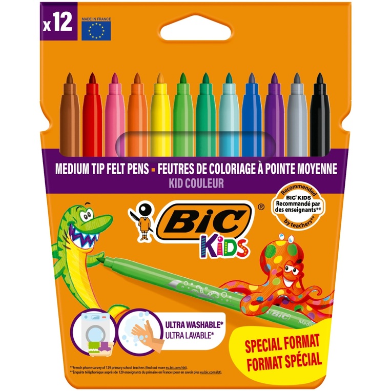 BIC KIDS ΜΑΡΚΑΔΟΡΟΙ ΖΩΓΡΑΦΙΚΗΣ ΛΕΠΤΟΙ 12 ΧΡΩΜΑΤΑ FELTPENS KIDS COSMO