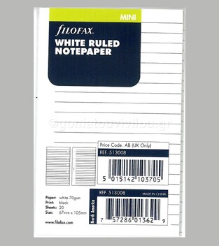 FILOFAX MINI 6,7x10,5cm ΑΝΤΑΛΛΑΚΤΙΚΟ WHITE RULED NOTEPAPER (ΛΕΥΚΑ ΡΙΓΕ ΦΥΛΛΑ ΣΗΜΕΙΩΣΕΩΝ) 513008