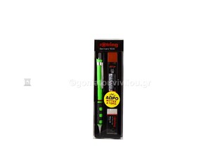 ROTRING TIKKY PROMO ΜΗΧΑΝΙΚΟ ΜΟΛΥΒΙ 0.5mm ΜΕ ΔΩΡΟ ΜΥΤΕΣ (0.5mm 2B) ΚΑΙ ΓΟΜΑ ΛΕΥΚΗ (TIKKY30) NEON GREEN (ΠΡΑΣΙΝΟ ΦΩΣΦΟΡΟΥΧΟ)