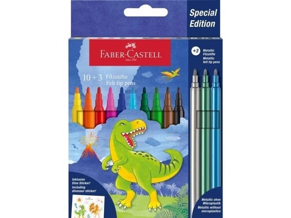 FABER CASTELL ΜΑΡΚΑΔΟΡΟΙ ΔΕΙΝΟΣΑΥΡΟΣ 10 ΧΡΩΜΑΤΑ + 3 ΧΡΩΜΑΤΑ METALLIC 554214