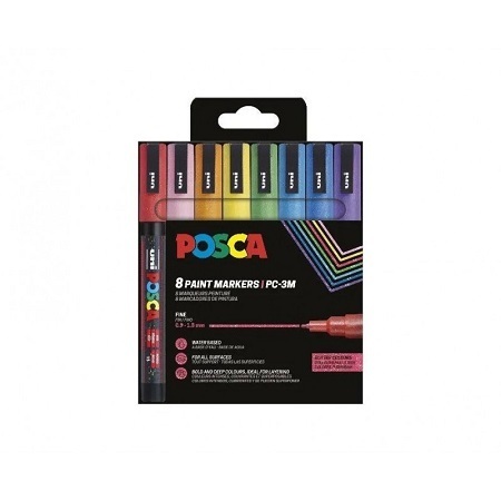 POSCA ΣΕΤ ΜΑΡΚΑΔΟΡΟΙ ΔΙΑΦΟΡΑ ΧΡΩΜΑΤΑ PC-3ML 8τεμ SPARKLING COLOR