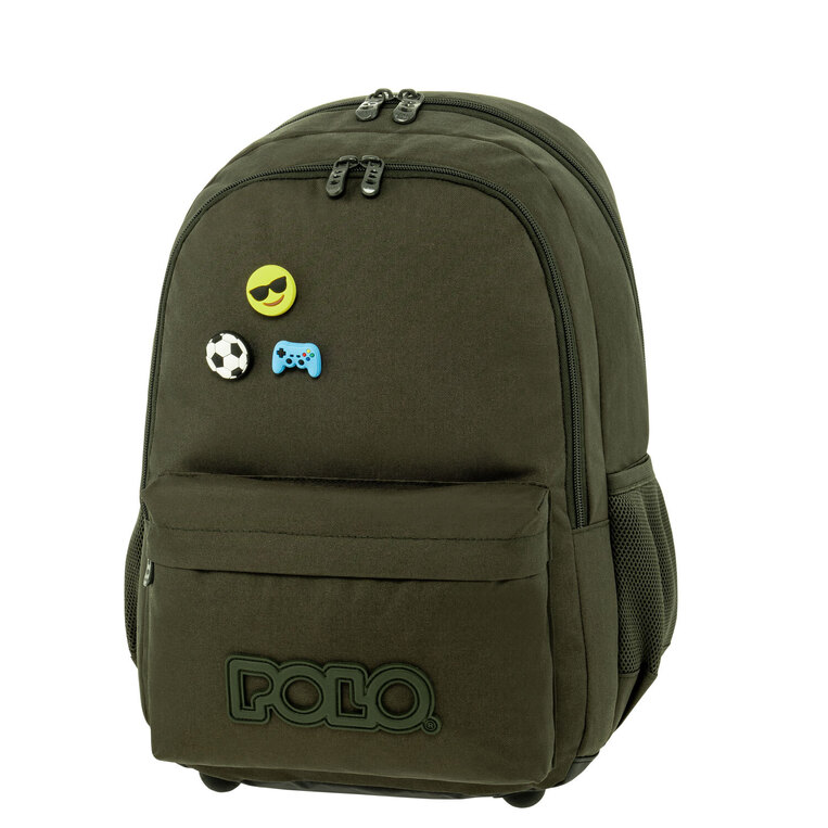 POLO ΣΧΟΛΙΚΗ ΤΣΑΝΤΑ ΣΑΚΙΔΙΟ ΠΛΑΤΗΣ ΔΗΜΟΤΙΚΟΥ PINS ΠΡΑΣΙΝΟ ΣΚΟΥΡΟ ΛΑΔΙ 901059 6400