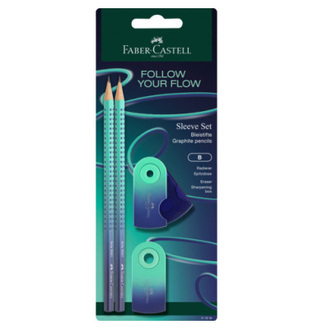 FABER CASTELL ΣΕΤ GRIP 2001 2 ΜΟΛΥΒΙΑ ΞΥΣΤΡΑ MINI SLEEVE HOLE BOX ΚΑΙ ΓΟΜΑ MINI SLEEVE FLOW EDITION BUZZING BLUE ΒΕΡΑΜΑΝ 117018
