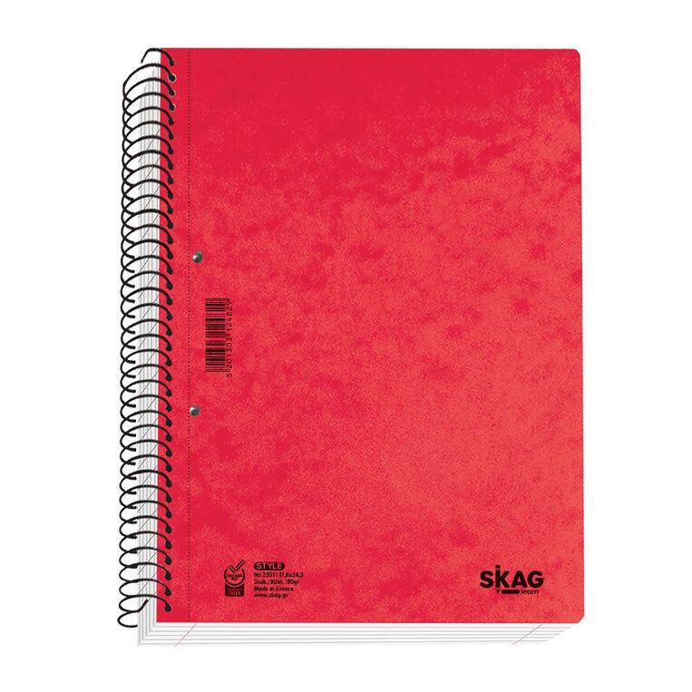 SKAG ΤΕΤΡΑΔΙΟ ΣΠΙΡΑΛ 17x25cm 4 ΘΕΜΑΤΩΝ 120φ ΠΡΕΣΠΑΝ PRESPAN STYLE ΠΕΡΦΟΡΕ ΜΕ ΤΡΥΠΕΣ ΚΟΚΚΙΝΟ 124836