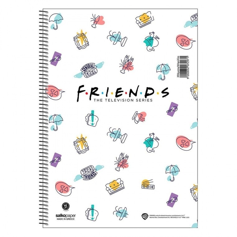 SALKO ΤΕΤΡΑΔΙΟ ΣΠΙΡΑΛ A4 (21x29,7cm) 1 ΘΕΜΑΤΟΣ 30φ FRIENDS CENTRAL PERK ΑΣΠΡΟ 7296