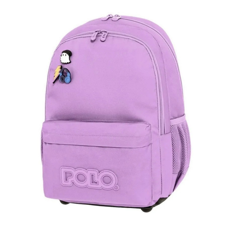 POLO ΣΧΟΛΙΚΗ ΤΣΑΝΤΑ ΣΑΚΙΔΙΟ ΠΛΑΤΗΣ ΔΗΜΟΤΙΚΟΥ PINS ΜΩΒ ΛΙΛΑ 20lt 901059 4501