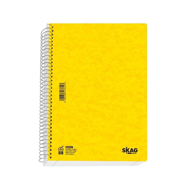 SKAG ΤΕΤΡΑΔΙΟ ΣΠΙΡΑΛ 17x25cm 4 ΘΕΜΑΤΩΝ 120φ BASIC ΚΙΤΡΙΝΟ 276160
