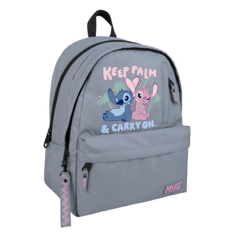 MUST TEAM ΣΧΟΛΙΚΗ ΤΣΑΝΤΑ ΣΑΚΙΔΙΟ ΠΛΑΤΗΣ 2 ΘΗΚΕΣ LILO AND STITCH KEEP PALM AND CARRY ON ΓΚΡΙ 565676