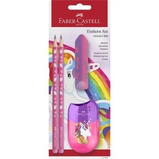 FABER CASTELL ΣΕΤ UNICORN 2 ΜΟΛΥΒΙΑ ΞΥΣΤΡΑ ΔΙΠΛΗ ΚΑΙ ΓΟΜΑ DUST FREE BLISTER 111518