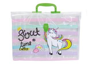 TOTAL GIFT ΤΣΑΝΤΑ ΠΛΑΣΤΙΚΗ ΔΙΑΦΑΝΗΣ 33,5x28x4cm UNICORN ΜΕ ΧΕΡΟΥΛΙ ΦΟΥΞΙΑ SWEET TIME COFFEE XL1317