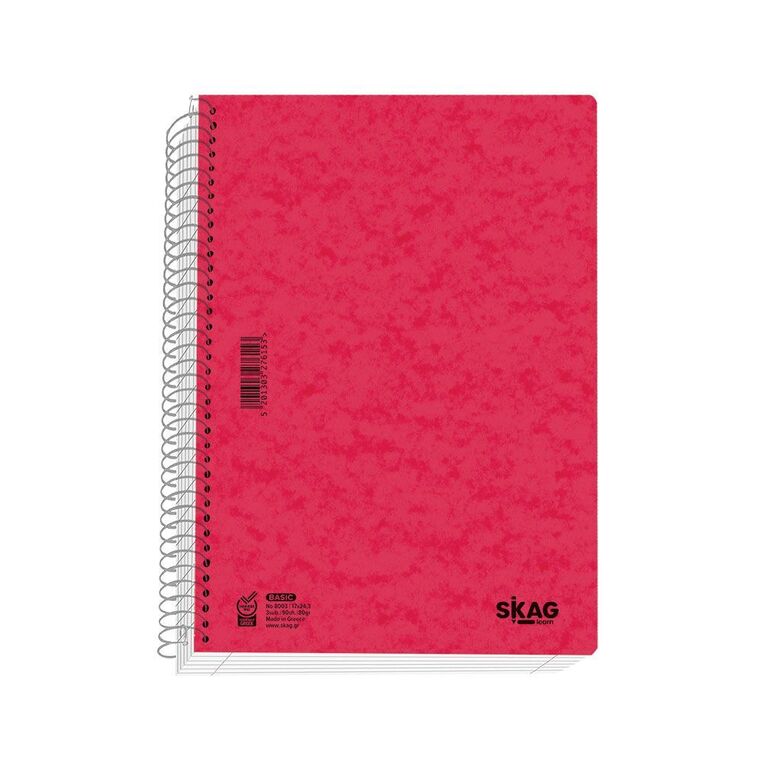 SKAG ΤΕΤΡΑΔΙΟ ΣΠΙΡΑΛ 17x25cm 4 ΘΕΜΑΤΩΝ 120φ BASIC ΚΟΚΚΙΝΟ 276160