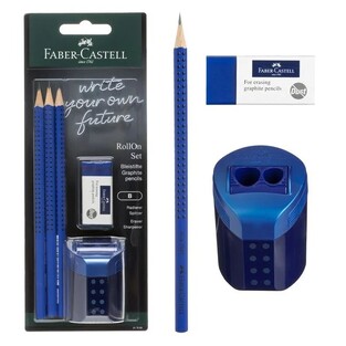 FABER CASTELL ΣΕΤ GRIP 2001 3 ΜΟΛΥΒΙΑ ΞΥΣΤΡΑ ROLL ON ΚΑΙ ΓΟΜΑ DUST FREE ΜΠΛΕ BLISTER 217083