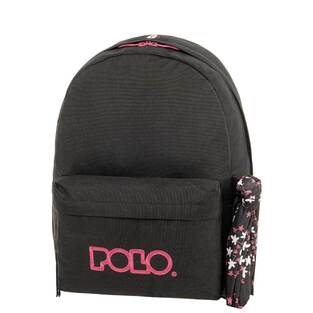 POLO ΣΧΟΛΙΚΗ ΤΣΑΝΤΑ ΣΑΚΙΔΙΟ ΠΛΑΤΗΣ ΜΕ ΜΑΝΤΗΛΙ 23lt ΜΑΥΡΗ ΜΕ ΦΟΥΞΙΑ ΓΡΑΜΜΑΤΑ 901135 2044