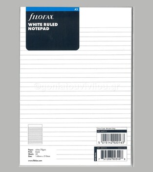FILOFAX A5 14,8x21cm ΑΝΤΑΛΛΑΚΤΙΚΟ WHITE RULED NOTEPAD (ΛΕΥΚΑ ΡΙΓΕ ΦΥΛΛΑ ΣΗΜΕΙΩΣΕΩΝ ΣΕ ΜΠΛΟΚ) 342210