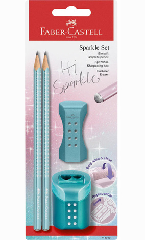 FABER CASTELL ΣΕΤ ΓΑΛΑΖΙΟ SPARKLE GRIP ROLL ON ΔΥΟ (2) ΜΟΛΥΒΙΑ ΚΑΙ ΞΥΣΤΡΑ ΚΑΙ ΓΟΜΑ 118282