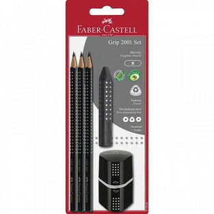 FABER CASTELL ΣΕΤ GRIP 2001 3 ΜΟΛΥΒΙΑ ΓΟΜΑ ΞΥΣΤΡΑ BLACK ΜΑΥΡΟ BLISTER 217093