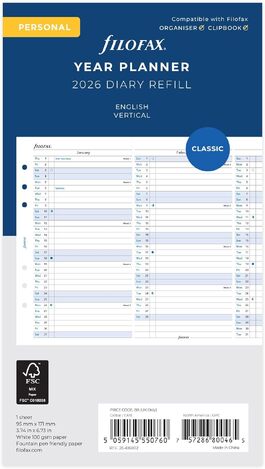 2026 ΗΜΕΡΟΛΟΓΙΟ FILOFAX VERTICAL PERSONAL (9,5x17,1cm) ΑΝΤΑΛΛΑΚΤΙΚΟ ΠΛΑΝΟ ΧΡΟΝΟΥ (ΑΓΓΛΙΚΑ) 2668402