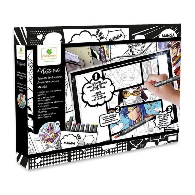 SYCOMORE ARTISSIMO TABLETTE LUMINEUSE XXL ET ATELIER MARQUEURS MANGA