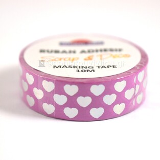 GLOBAL GIFT MASKING TAPE (WASHI TAPE) ΑΥΤΟΚΟΛΛΗΤΗ ΤΑΙΝΙΑ ΧΕΙΡΟΤΕΧΝΙΑΣ 10m ΡΟΖ ΜΕ ΚΑΡΔΙΕΣ 980339