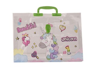 TOTAL GIFT ΤΣΑΝΤΑ ΠΛΑΣΤΙΚΗ ΔΙΑΦΑΝΗΣ 33,5x28x4cm UNICORN ΜΕ ΧΕΡΟΥΛΙ ΛΑΧΑΝΙ BEAUTIFUL UNICORN XL1317
