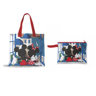 ΣΕΤ ΥΦΑΣΜΑΤΙΝΗ ΤΣΑΝΤΑ SHOPPING 39x32x11cm ΚΑΙ ΝΕΣΕΣΕΡ MICKEY I FELL IN LOVE IN GREECE 566079