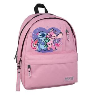 MUST TEAM ΣΧΟΛΙΚΗ ΤΣΑΝΤΑ ΣΑΚΙΔΙΟ ΠΛΑΤΗΣ 2 ΘΗΚΕΣ LILO AND STITCH OHANA  ΡΟΖ 565675